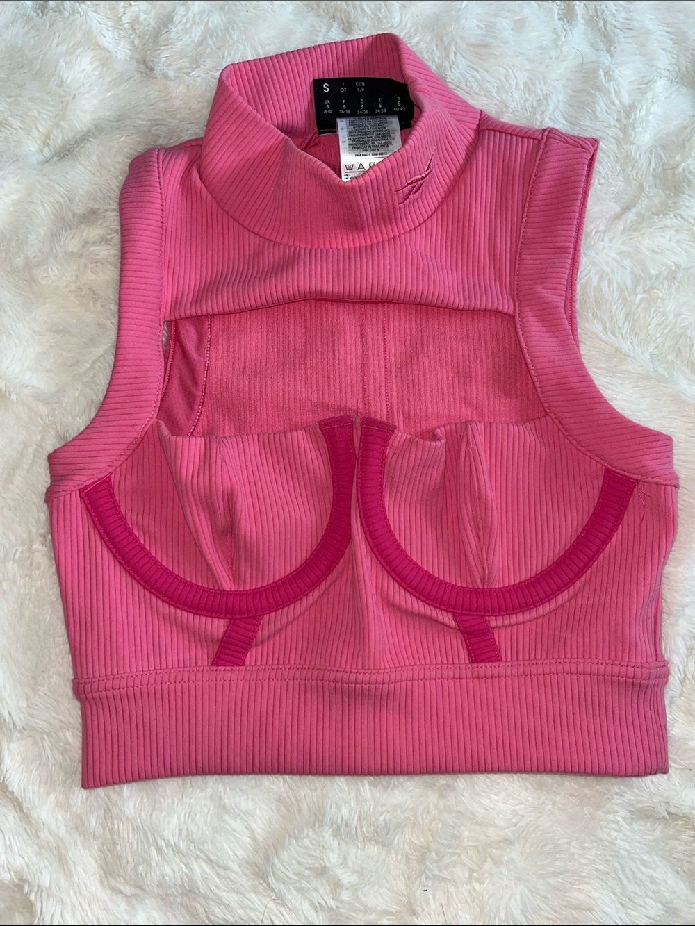 Aritzia Pink Ribbed Mock-Neck Crop Top with Underwire Accents